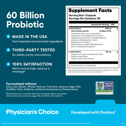 Physician's CHOICE Probiotics 60 Billion CFU - 10 Strains + Organic Prebiotics - Immune, Digestive & Gut Health - Supports Occasional Constipation, Diarrhea, Gas & Bloating - for Women & Men - 30ct Physician's CHOICEBuy Supplements Australia