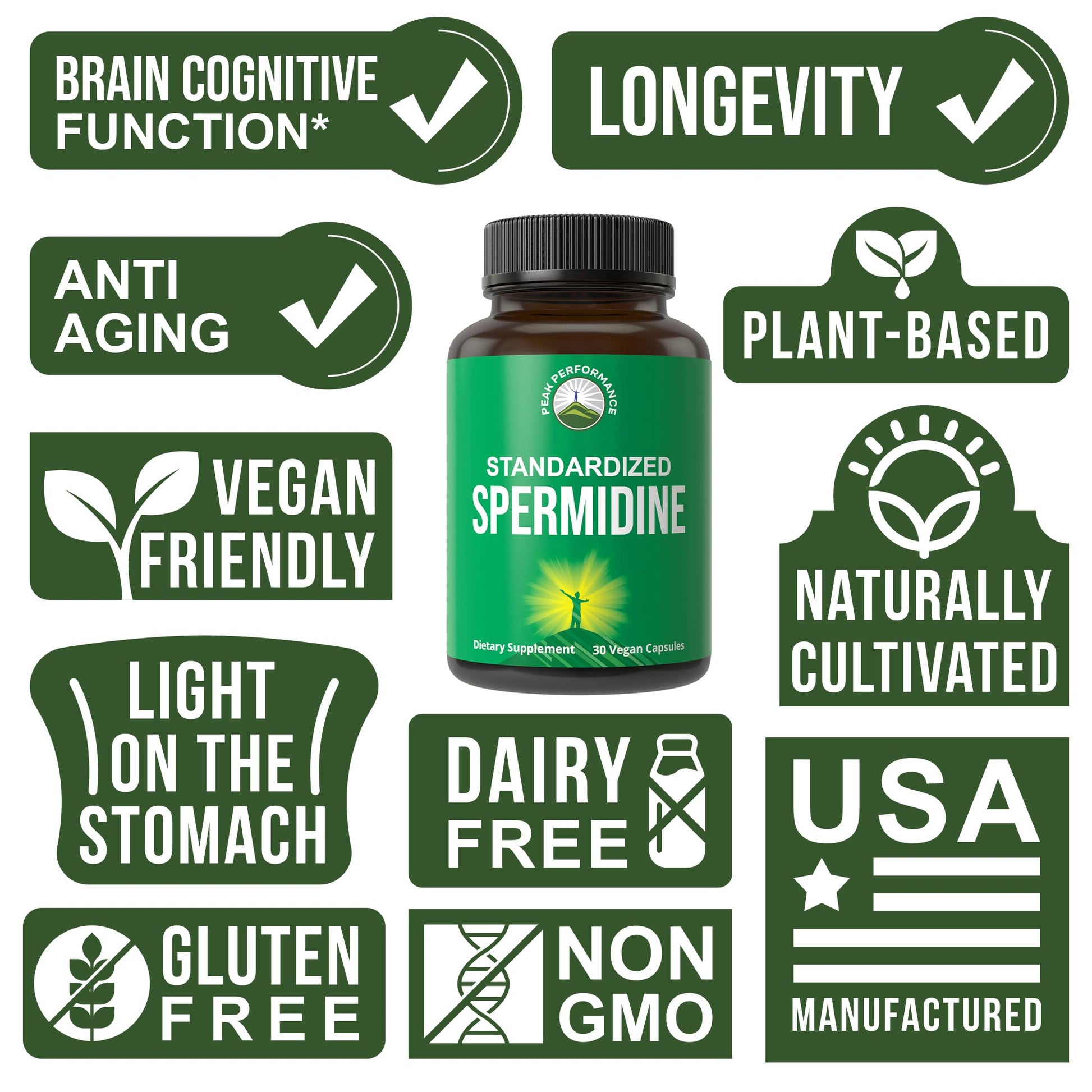 Spermidine Supplement Ultra High Strength Standardized to 99% Spermidine Trihydrochloride. More Potent Than Wheat Germ Extract. Vegan Capsules for Healthy Aging, Longevity. USA Tested Supplements Peak PerformanceBuy Supplements Australia