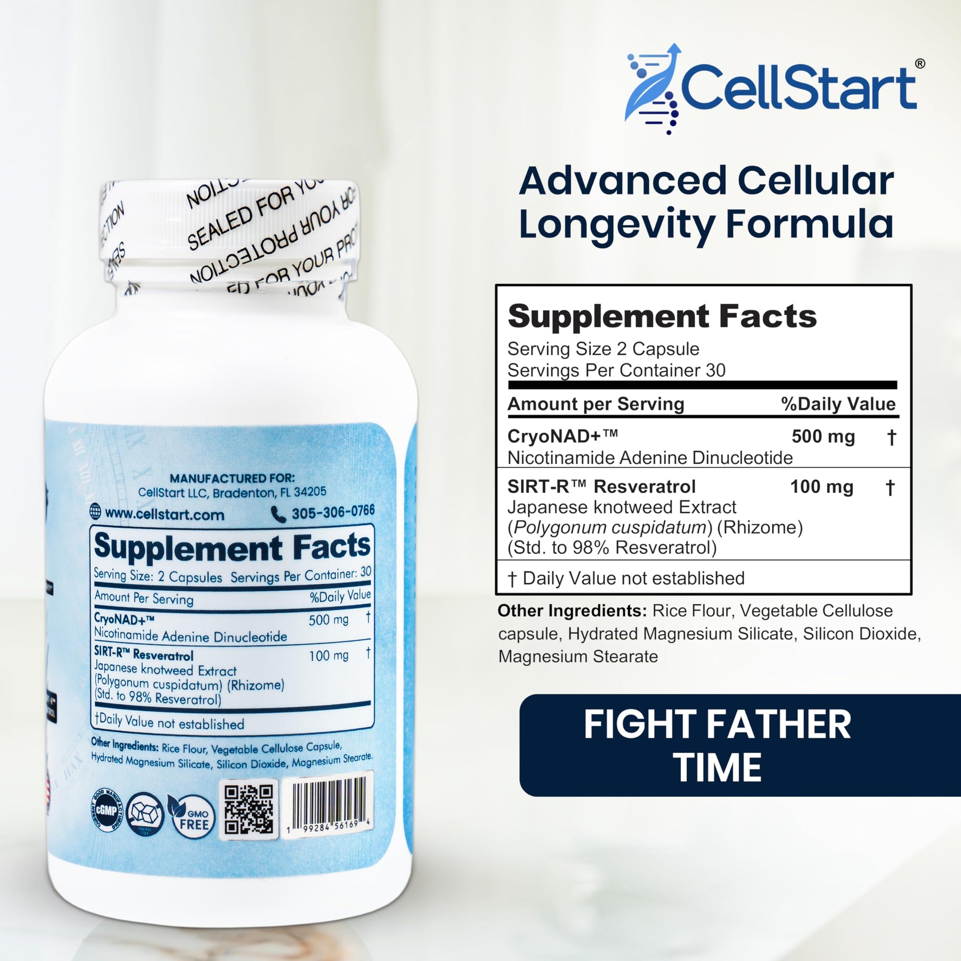CellStart NAD+ Resveratrol Supplement 60 Capsules of 500mg | Anti Aging & Cellular Support Supplements for Women & Men - NAD Supplement Made in USA, (1-Month Supply) CellStartBuy Supplements Australia