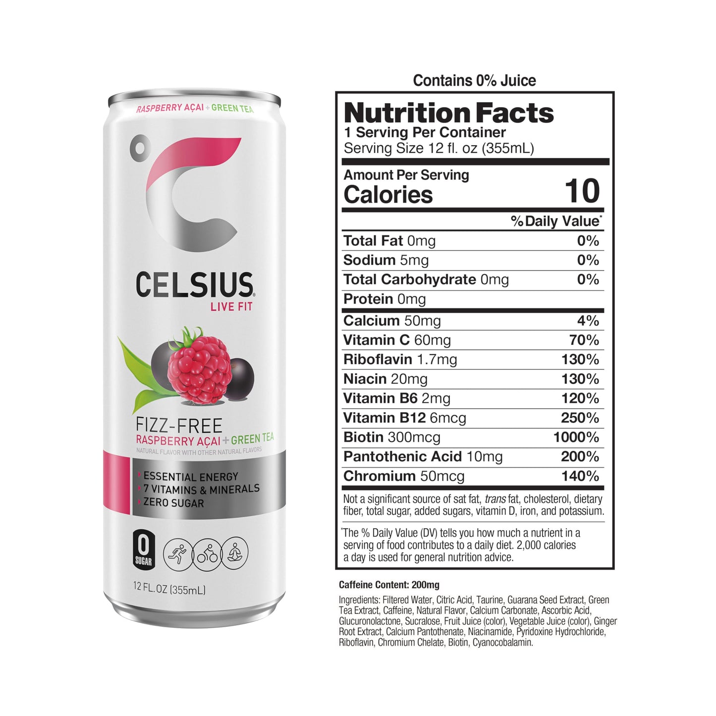 CELSIUS Raspberry Acai Green Tea, Functional Essential Energy Drink 12 Fl Oz (Pack of 12) Packaging may vary CELSIUSBuy Supplements Australia