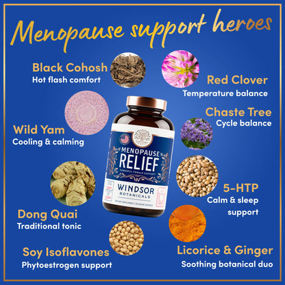 Menopause Supplements for Women - 5-HTP, Dong Quai, Black Cohosh for Menopause Hot Flashes, Night Sweats Relief Support - Womens Pre Meno Premenopausal Perimenopause Supplement - 90 Caps WINDSOR BOTANICALSBuy Supplements Australia
