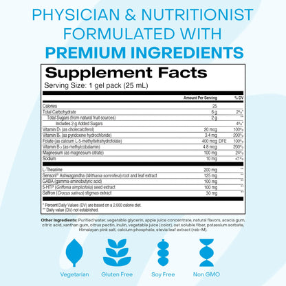 Healthycell Calm Mood Daily Liquid Supplement - Cortisol Manager & Mood Support Supplement for Stress with Ashwagandha, L-Theanine, Magnesium, 5-HTP, GABA & Saffron - 30 Gel Packs HealthycellBuy Supplements Australia