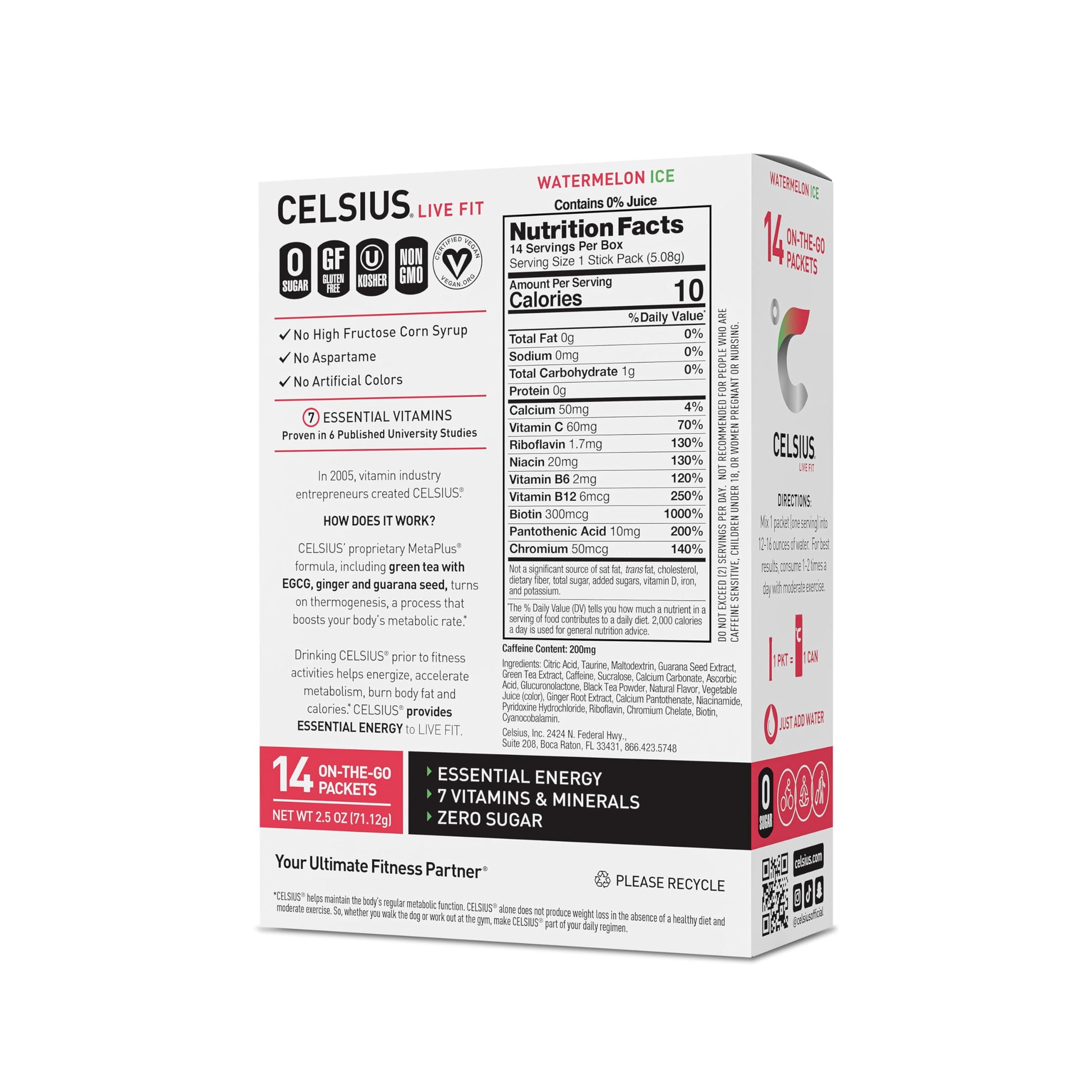 CELSIUS On-the-Go Powder Sticks Watermelon Ice, Essential Energy (14 Sticks per Pack) CELSIUSBuy Supplements Australia