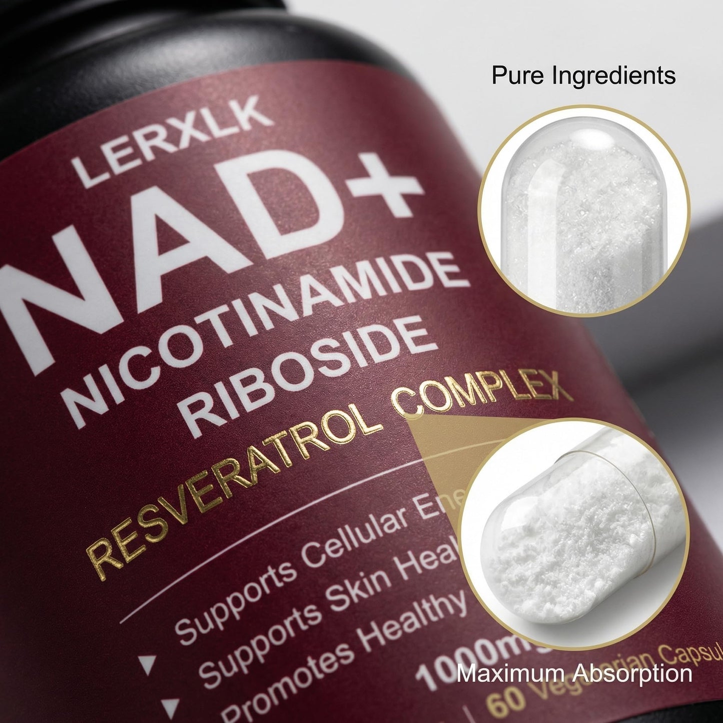 LERXLK NAD+ Supplement 1000mg – Liposomal Nicotinamide Riboside with Resveratrol, Advanced Cellular Energy & Healthy Aging Support, 60 Vegetarian Capsules LERXLKBuy Supplements Australia