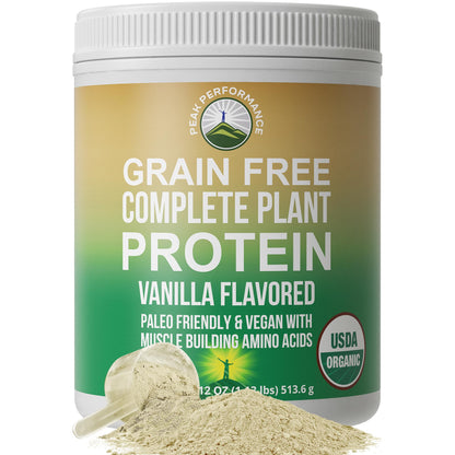 Peak Performance Organic Paleo Grain Free Plant Based Raw Vegan Protein Powder. Amazing Amino Acid Profile and Less Than 1g of Sugar. with Hemp and Pea Protein Vanilla Flavored Peak PerformanceBuy Supplements Australia