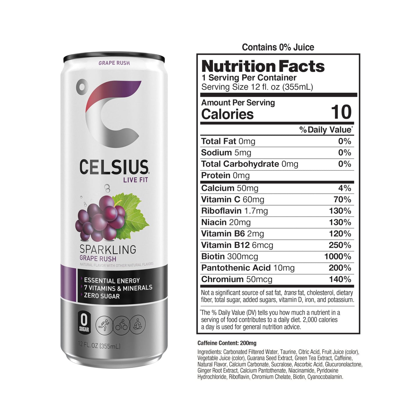 CELSIUS Sparkling Grape Rush, Functional Essential Energy Drink 12 Fl Oz (Pack of 12) CELSIUSBuy Supplements Australia