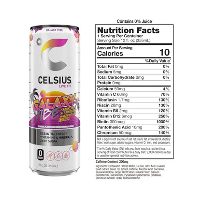 CELSIUS Sparkling Galaxy Vibe, Functional Essential Energy Drink 12 Fl Oz (Pack of 12) CELSIUSBuy Supplements Australia