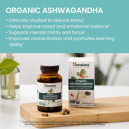 Himalaya Organic Ashwagandha Root - Adrenal Support, Stress Relief, Vegan, Non-GMO - 670 mg, 60 Caplets HimalayaBuy Supplements Australia
