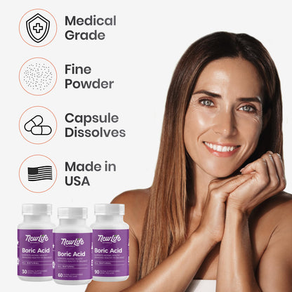 NewLife Naturals - Boric Acid Suppositories for Women pH Balance Pills - 600mg - Feminine Care - Vaginal Odor Itching Discharge BV | Made in USA | 30 Capsules NewLife NaturalsBuy Supplements Australia
