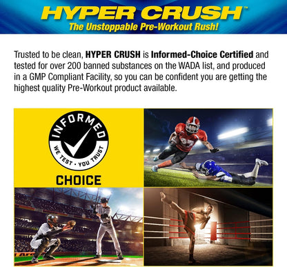 Maximum Human Performance MHP HYPER CRUSH Pre Workout energy drink creatine beta alanine nitric oxide pump citrulline AKG 30 Servings, Blue Ice, 14.88 Ounce