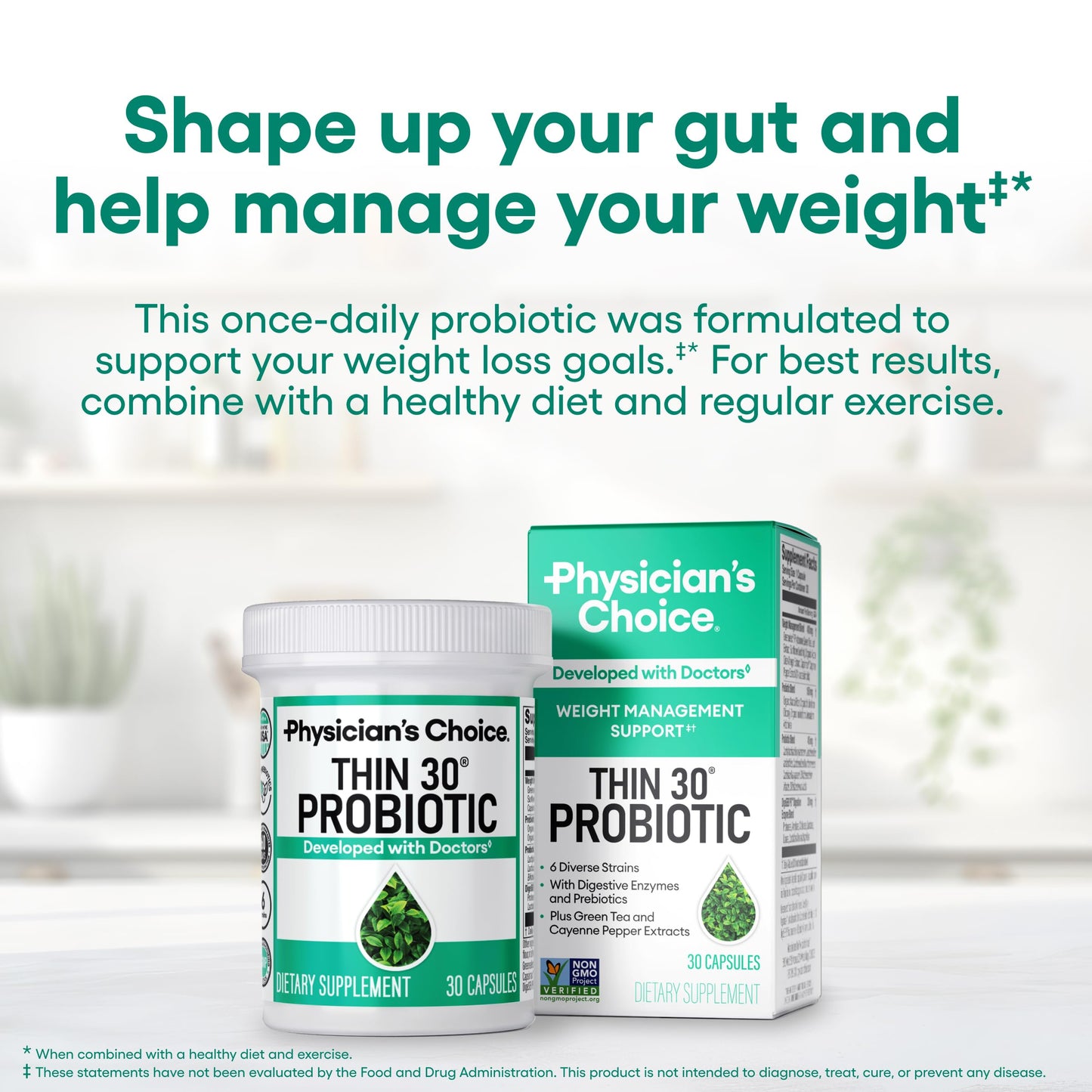 Physician's CHOICE Probiotics & Bloating - 6 Probiotic Strains - Prebiotics - Key ingredient Cayenne - Supports Gut Health