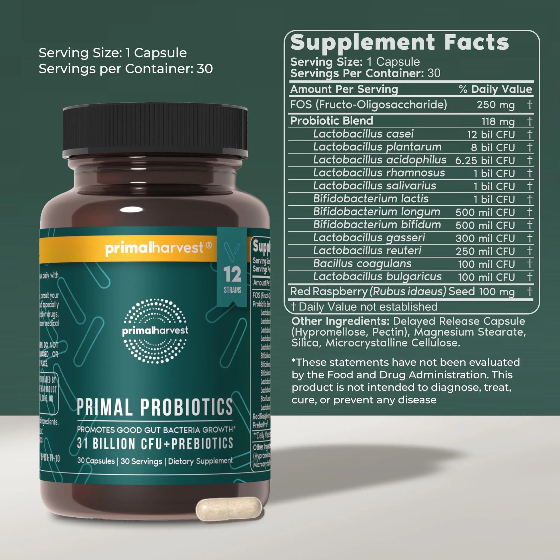 Primal Harvest Probiotics for Women and Men Shelf-Stable with Prebiotics Daily Supplement for Adults 60 Capsules (2 Pack) Primal Harvest buy supplements Au