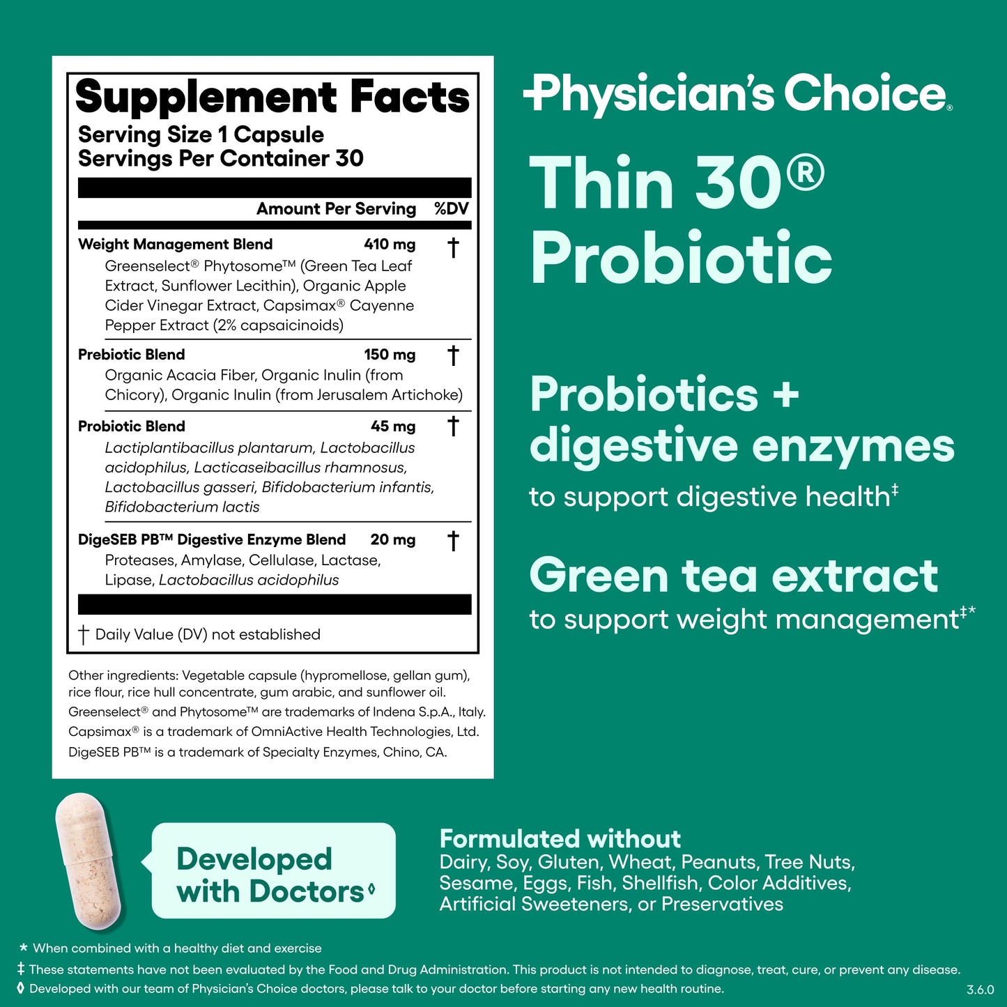 Physician's CHOICE Probiotics & Bloating - 6 Probiotic Strains - Prebiotics - Key ingredient Cayenne - Supports Gut Health