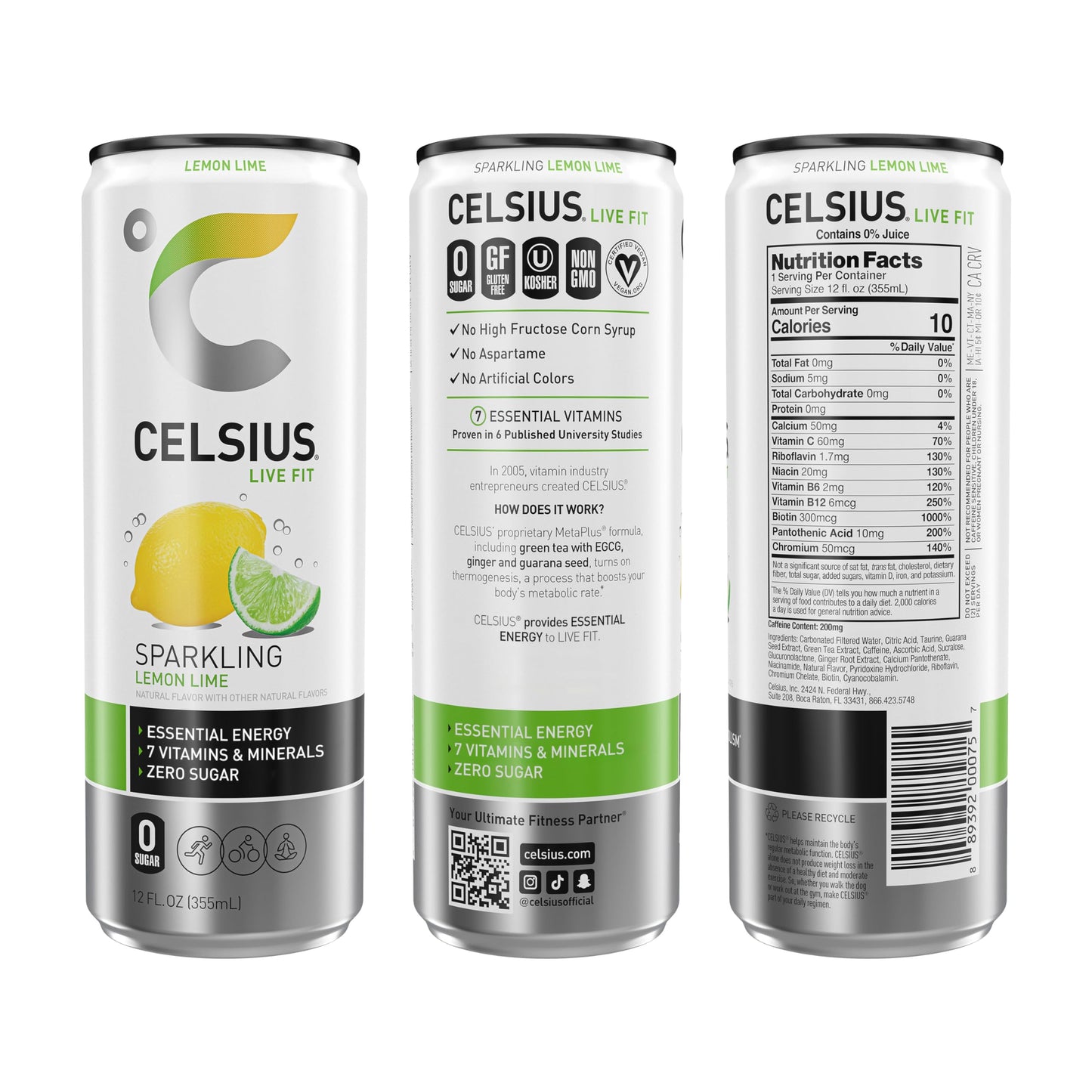 CELSIUS Sparkling Lemon Lime, Functional Essential Energy Drink, 12 Fl Oz (Pack of 12) CELSIUSBuy Supplements Australia