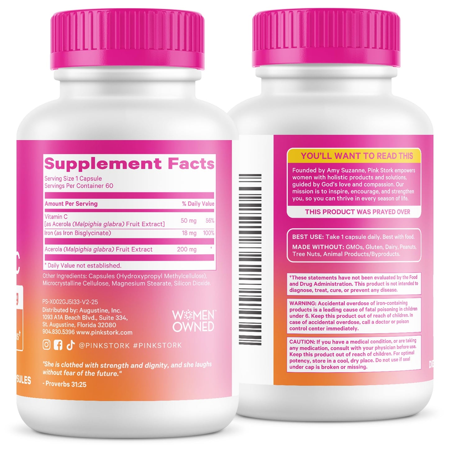 Pink Stork Iron for Women – 18 mg Non-Constipating Iron Bisglycinate + Vitamin C for Optimal Absorption – Energy, Focus, & Oxygen Supply – PMS, Pregnancy, Postpartum & Perimenopause - 60 Capsules Pink StorkBuy Supplements Australia