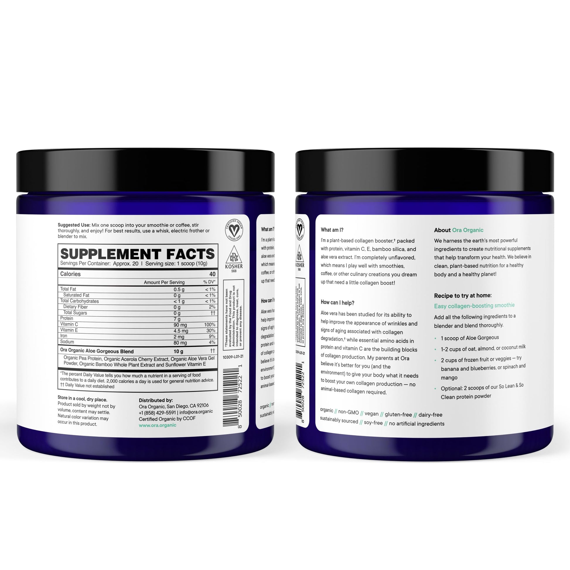 Ora Organic Vegan Collagen-Boosting Powder for Women and Men - Hair, Skin, & Nails Support - Bamboo Silica, Plant-Based Protein, Organic Vitamin C, Aloe Vera - Vanilla Flavor, 20 Servings Ora OrganicBuy Supplements Australia