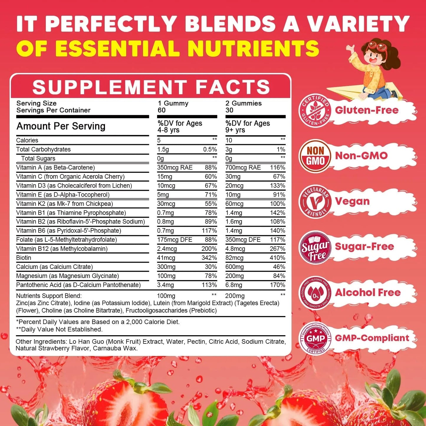 (2 Pack) Sugar Free Calcium Multivitamin Gummies for Kids - Nutritional, Immune, Bone Support, Whole Multivitamin, with Vitamins A, C, D, B1, B2, B6 JIANKYTZ