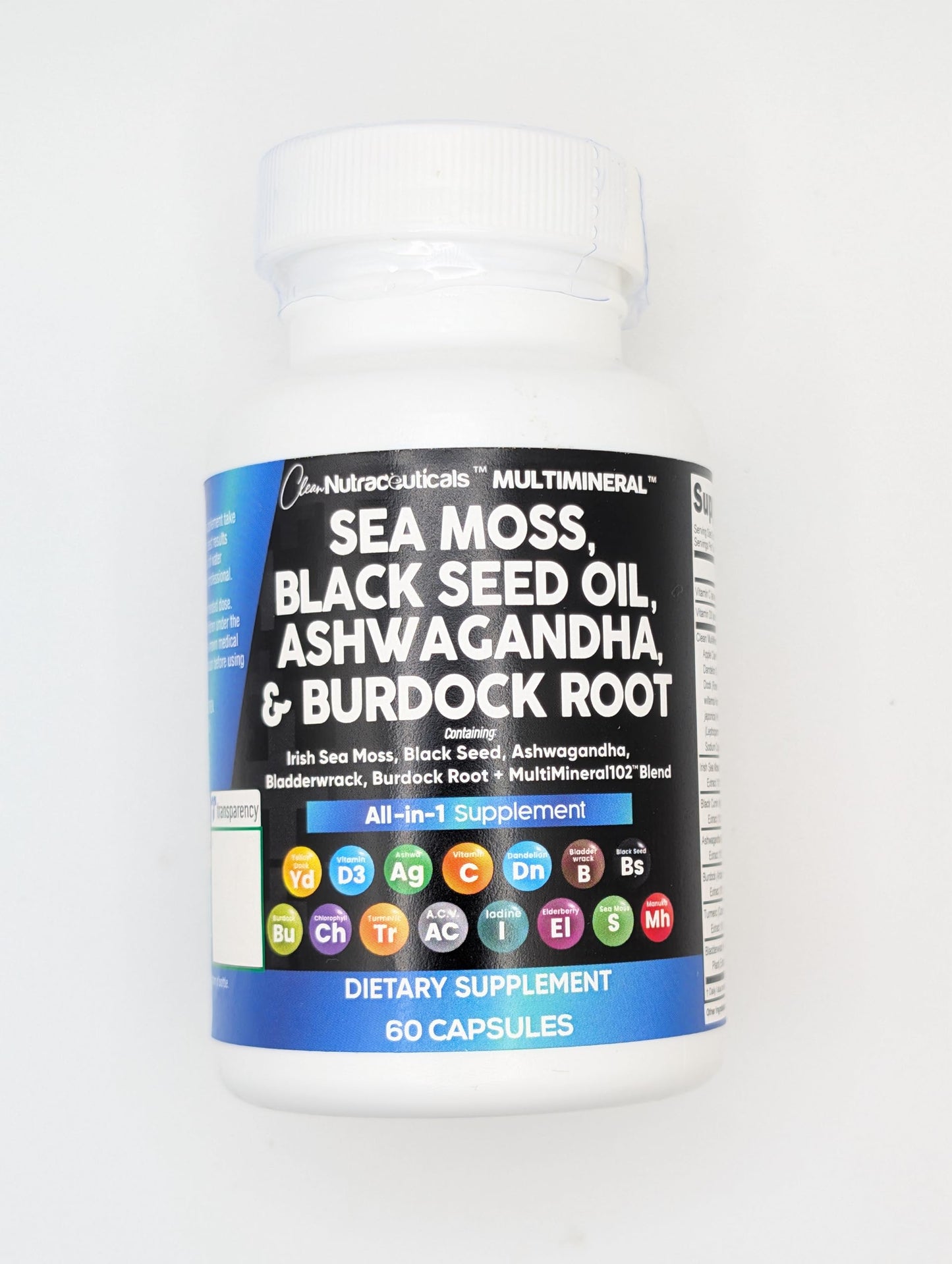 Sea Moss Black Seed Oil Ashwagandha Turmeric Bladderwrack Burdock & Vitamin C Vitamin D3 with Elderberry Manuka Dandelion Yellow Dock Iodine Chlorophyll ACV - 5Pack Clean Nutraceuticals buy supplements Au