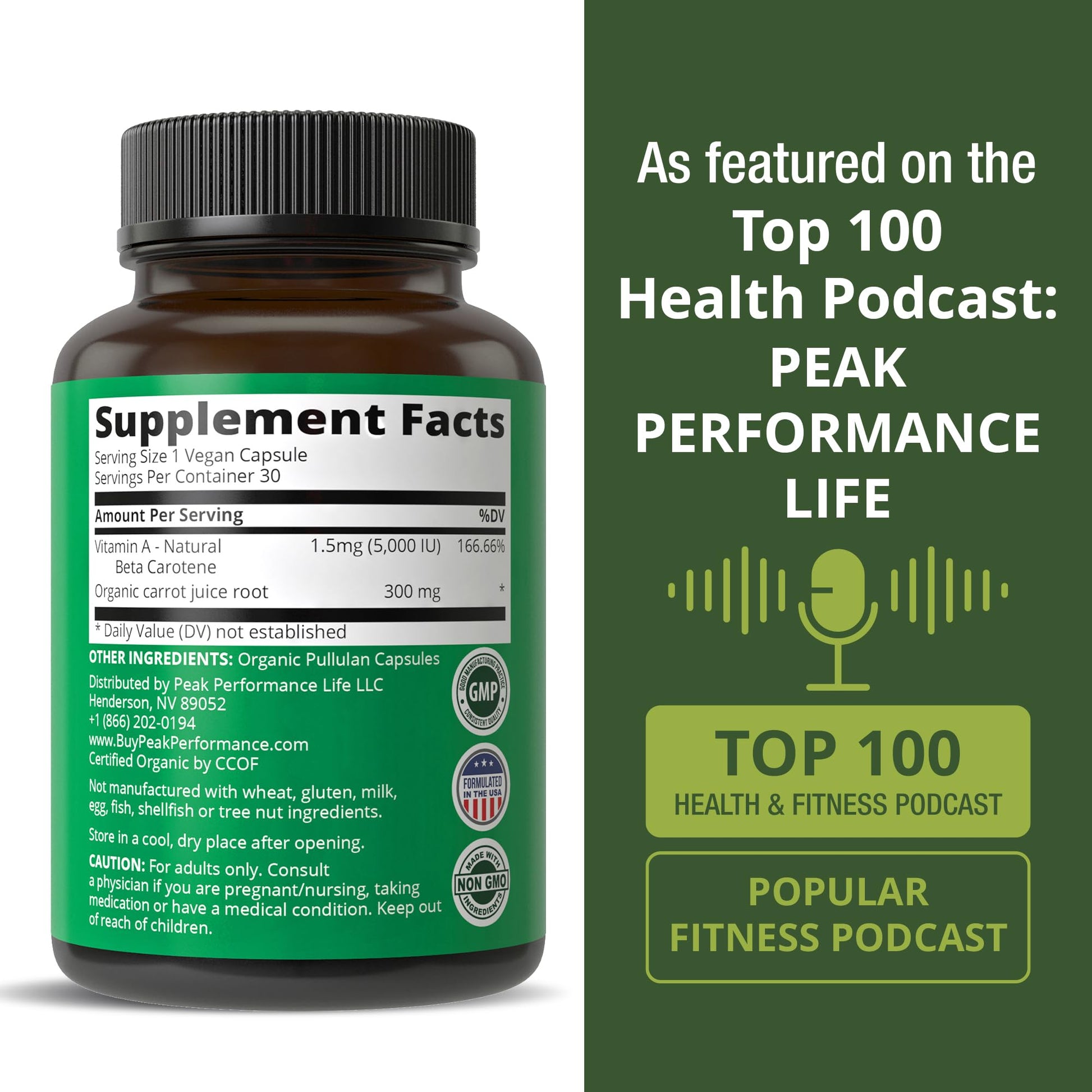 Certified Organic Vitamin A 5000 IU Supplement Capsules High Potency Vitamins. for Adults, Men, Women, Kids. Made with Carrot Juice. Great for Immune, Skin, Eye Support. Non GMO, Vegan Pills Peak PerformanceBuy Supplements Australia