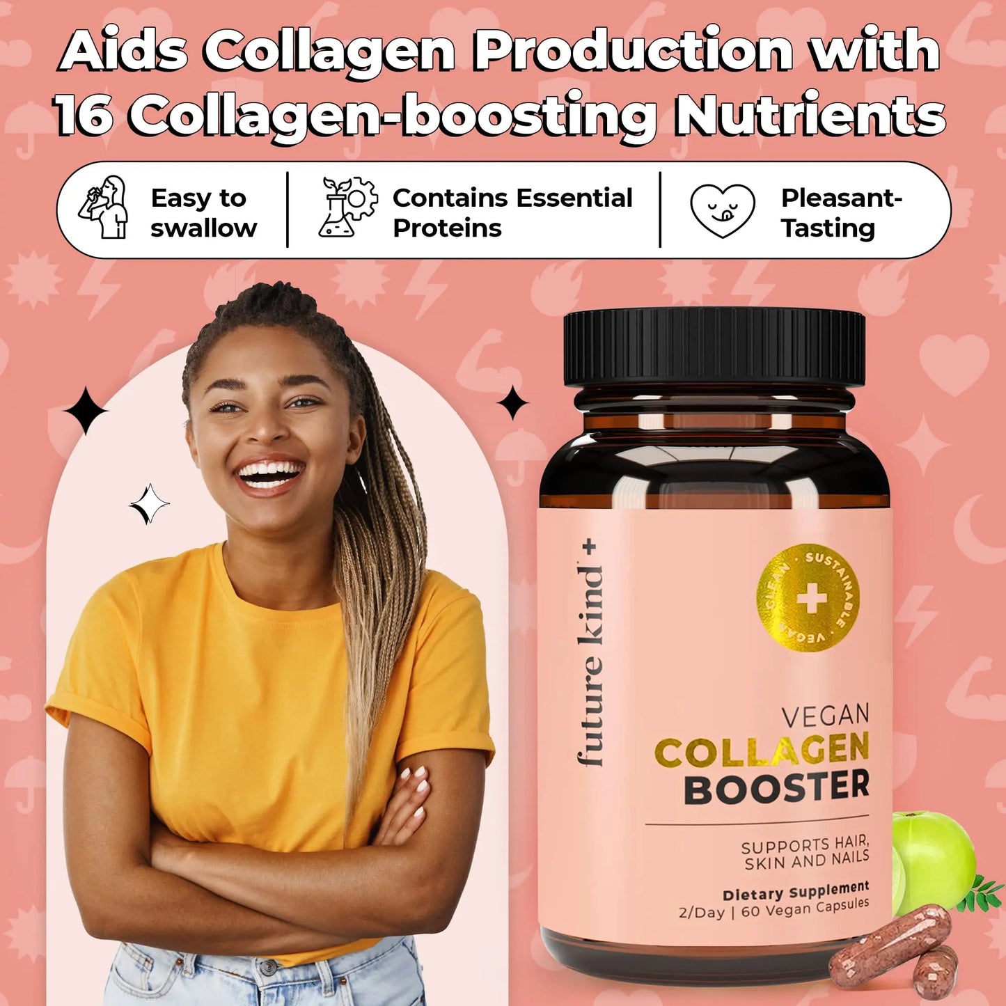 Future Kind Vegan Collagen - Supports Collagen Production with Biotin and Vitamin C (60 Capsules in Glass Bottle) Future Kind buy supplements Au