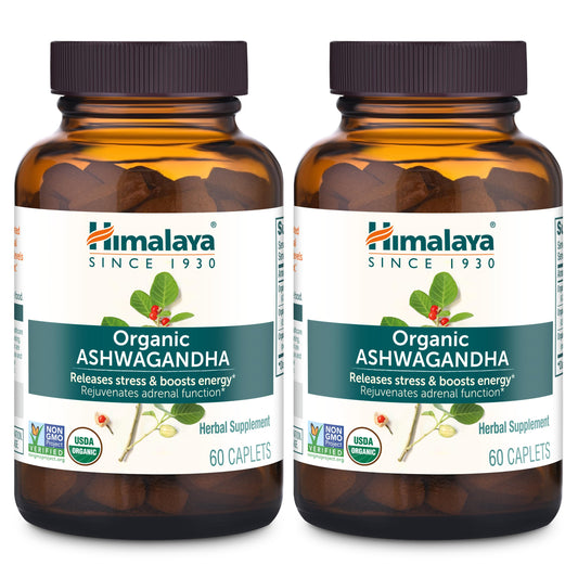 Himalaya Organic Ashwagandha Root, 120 Day Supply - Herbal Adrenal Support Supplements for Stress Relief and Energy Support - USDA Organic, Non-GMO, Vegan, Gluten Free, 60 Caplets, 2 Pack HimalayaBuy Supplements Australia