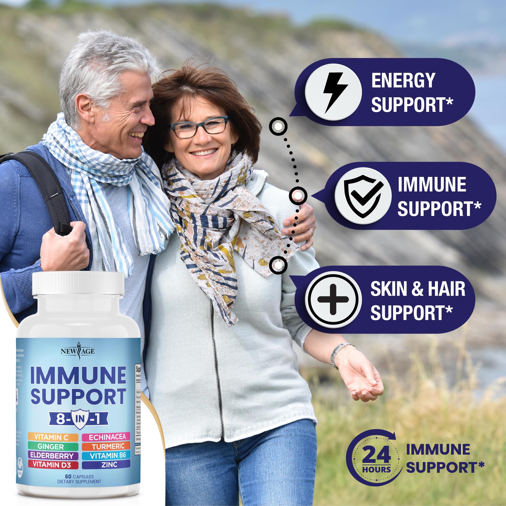 NEW AGE 8 in 1 Immune Support Booster Supplement with Echinacea, Vitamin C NEW AGEBuy Supplements Australia