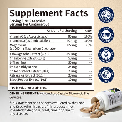 Alliwise Cortisol Supplements for Women and Men with Magnesium, Ashwagandha,L-Theanine,Chamomile & PS,High Cortisol Reducer, Manager, Detox, Lower for Mood,Focus,Sleep,Non-Drowsy,No Melatonin AlliwiseBuy Supplements Australia