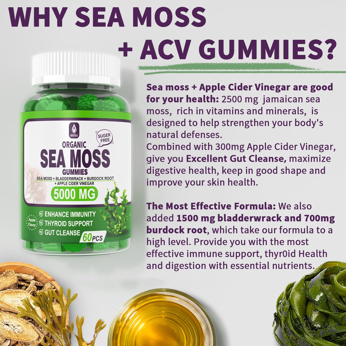 Sea Moss Supplement 5000mg, Sugar Free Sea Moss Gummies, Irish Sea Moss EnvyDealBuy Supplements Australia