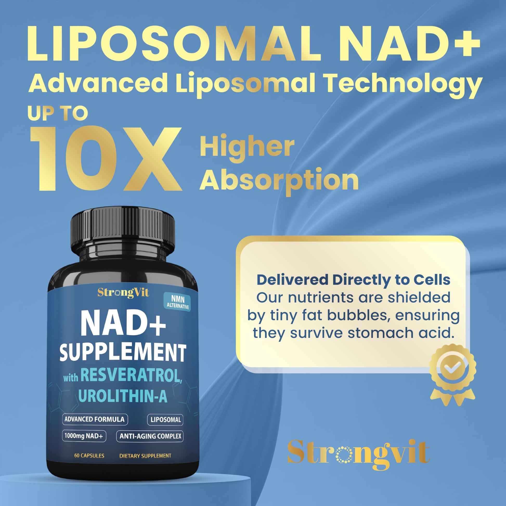 1000mg NAD Supplement with Resveratrol - Advanced Liposomal NAD+ Supplements for Men and Women - Anti-Aging Cell Regenerator - 60 NAD Plus Capsules for Energy & Cellular Health StrongVitBuy Supplements Australia