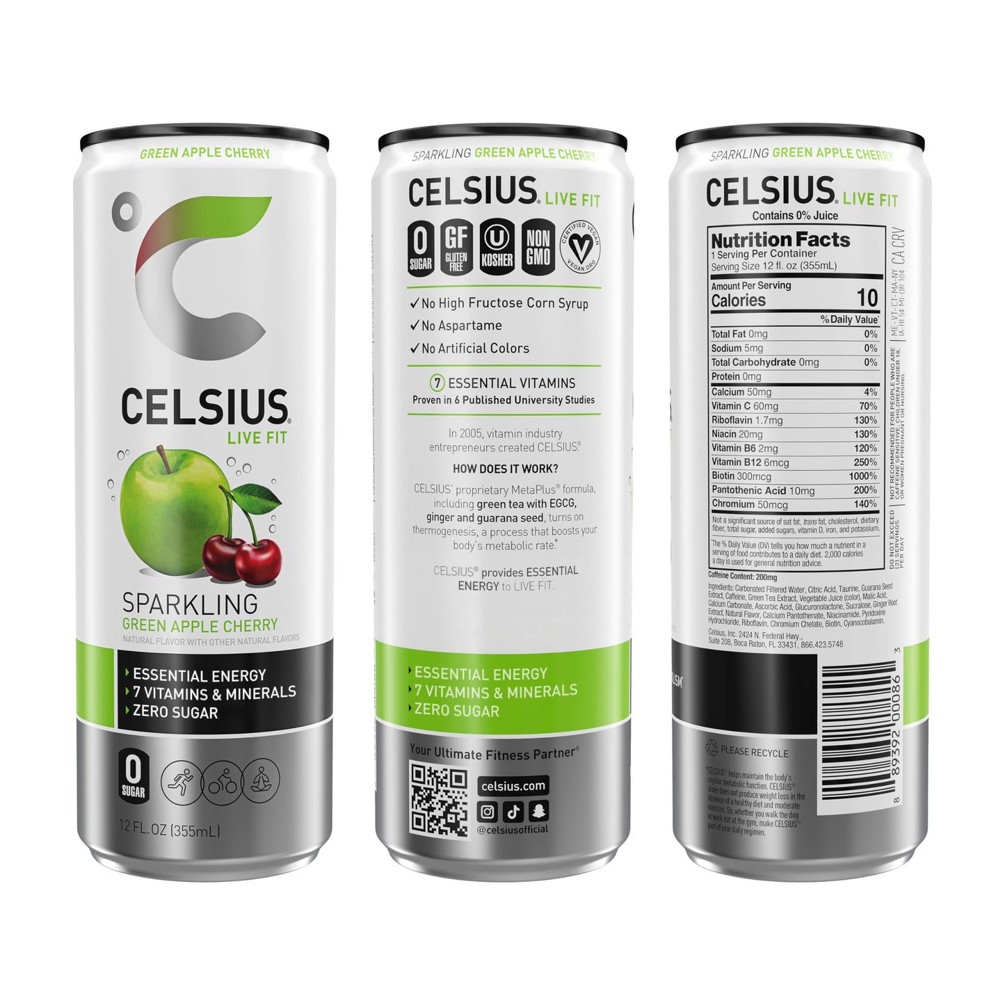 CELSIUS Sparkling Green Apple Cherry, Functional Essential Energy Drink, 12 Fl Oz CELSIUSBuy Supplements Australia