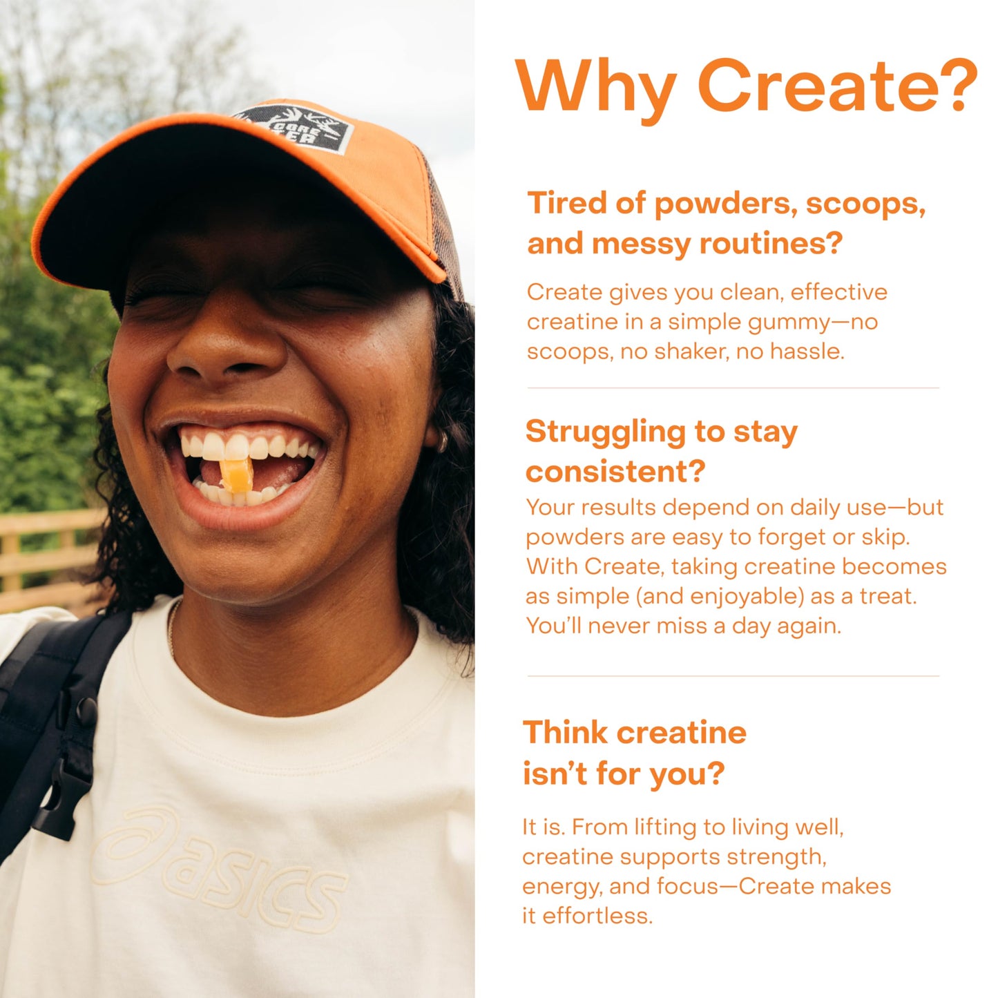 Create Creatine Monohydrate Gummies for Men & Women, Boost Focus, Strength, and Endurance, Anti-Melting Formula, Vegan, Gluten-Free, Non-GMO, 1.5g of Creatine per Gummy (Orange) CreateBuy Supplements Australia