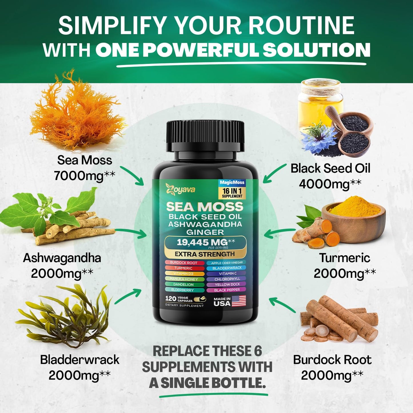 Zoyava Sea Moss 7000mg Black Seed Oil 4000mg Ashwagandha 2000mg Turmeric ZoyavaBuy Supplements Australia