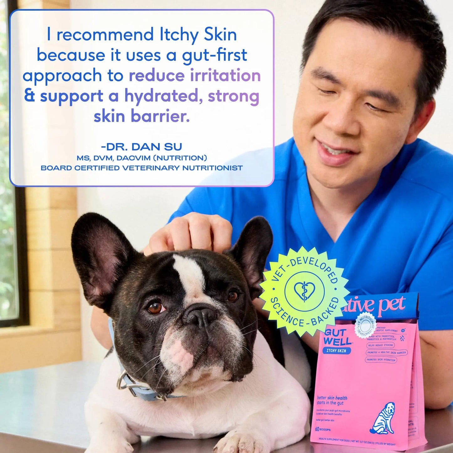 GutWell Itchy Skin - Dog Itching Skin Relief & Seasonal Allergy Itch Relief for Dogs - Promotes Skin Hydration, Elasticity & Healthy Barrier with Triple-biotic Blend, Zinc, & Vitamin E - 60 Scoops Native PetBuy Supplements Australia