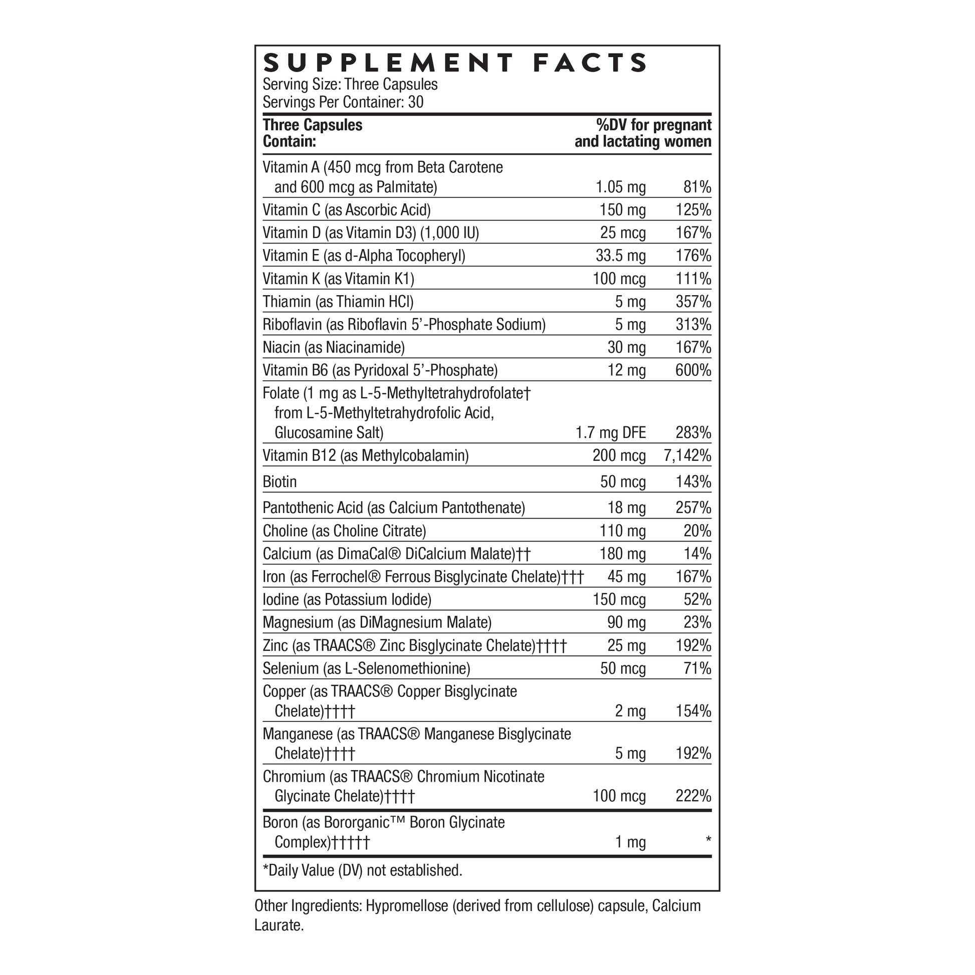 THORNE - Basic Prenatal - Well-Researched Folate Multi for Pregnant and Nursing Women Includes 18 Vitamins and Minerals, Plus Choline - Gluten, Dairy & Soy-Free - 90 Capsules - 30 Servings THORNEBuy Supplements Australia