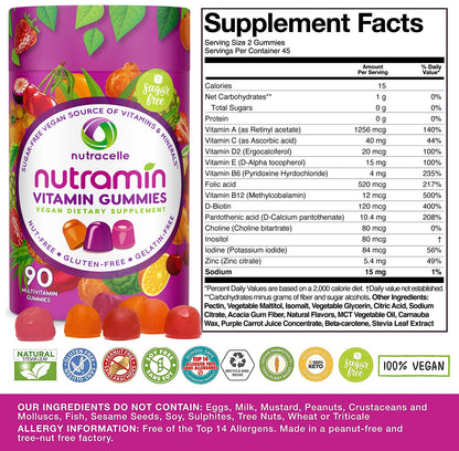 NUTRAMIN Daily Vegan Keto Multivitamin Gummies Vitamin C, D2, and Zinc for Immunity NutracelleBuy Supplements Australia