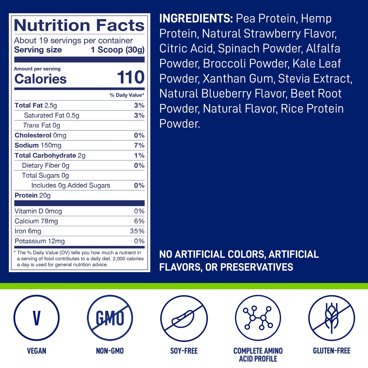 LeanFit Plant-Based Protein & Greens, Natural Berry, 20g Protein, 19 Servings, 1.25 Pound LeanFitBuy Supplements Australia