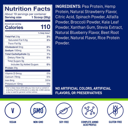 LeanFit Plant-Based Protein & Greens, Natural Berry, 20g Protein, 19 Servings, 1.25 Pound LeanFitBuy Supplements Australia