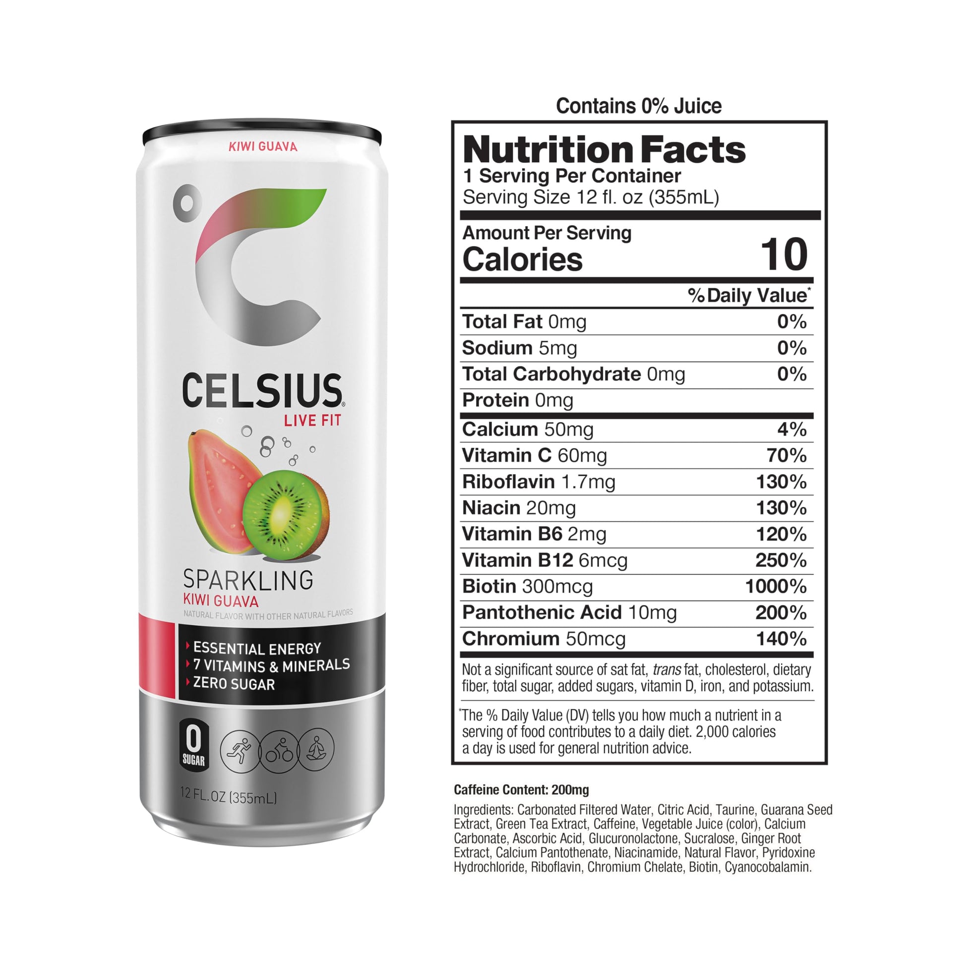 CELSIUS Sparkling Kiwi Guava, Functional Essential Energy Drink 12 Fl Oz (Pack of 12) CELSIUSBuy Supplements Australia
