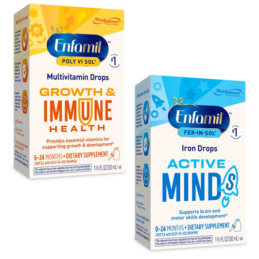 Enfamil Poly-Vi-Sol and Fer-in-Sol Iron Liquid Drop Multivitamin Supplements for Infants and Toddlers, 2x50 mL Dropper Bottle Enfamil Prenatals & Baby VitaminsBuy Supplements Australia