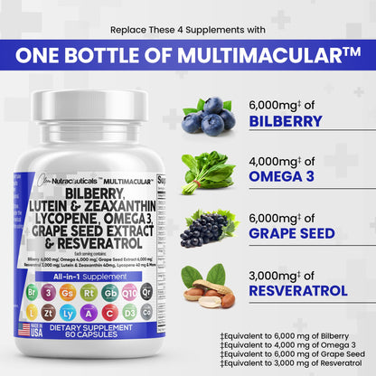 Eye Health Vitamins with Bilberry 6000mg Lutein & Zeaxanthin 40mg Lyco