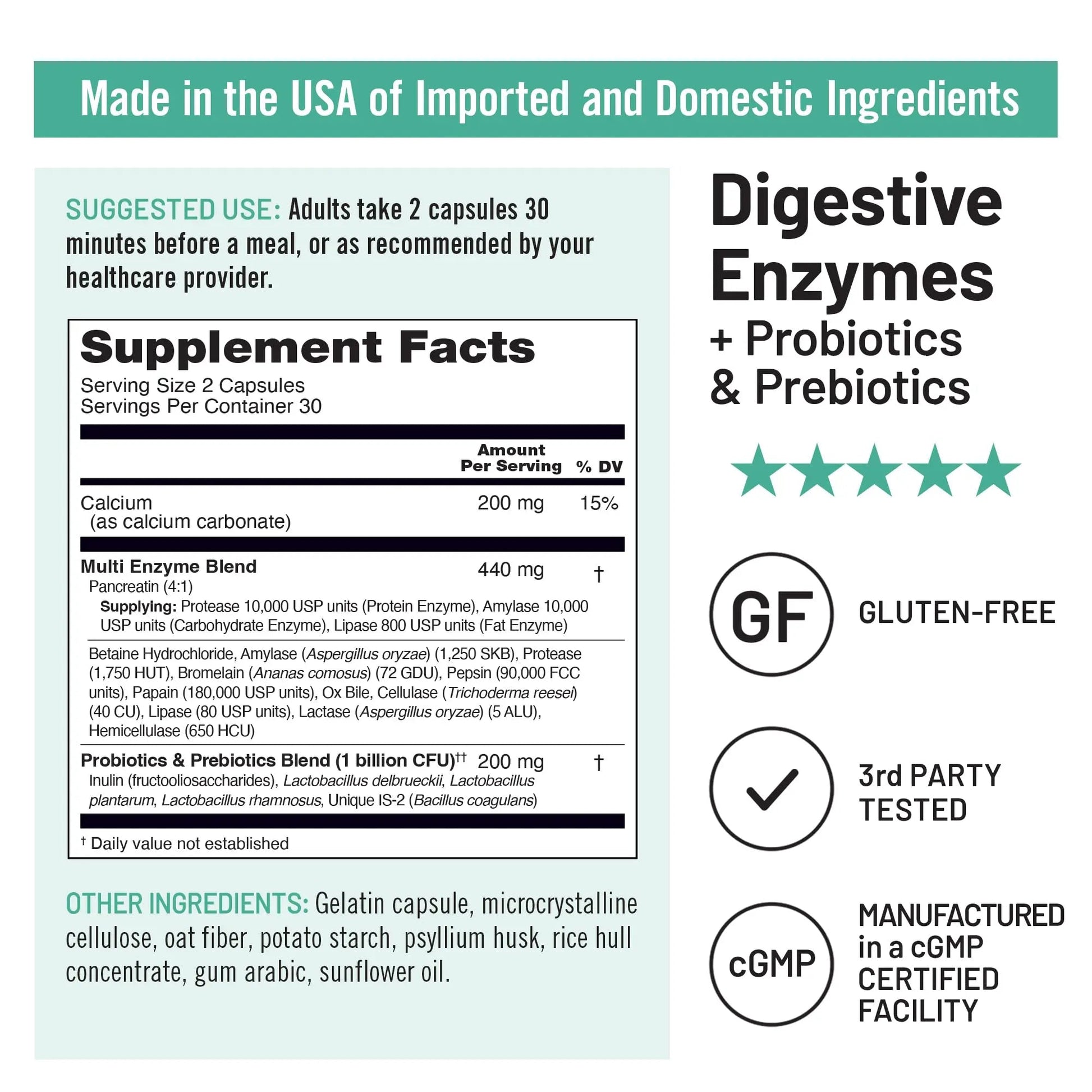NatureWise Digestive Enzymes - Multi Enzymes with Probiotics + Prebiotics - Post Mealtime Comfort & Bloating Support + Aids Digestion and Gut Health - Soy-Free, Non-GMO - 60 Capsules[1-Month Supply] NatureWiseBuy Supplements Australia