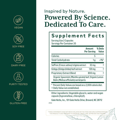 GAIA HERBS PRO Nootropic Focus - Brain Health Support Supplement* - Nootropic Supplement with Saffron, Ginkgo Leaf Extract & Lemon Balm - Vegan, Gluten-Free - 40 Liquid Phyto-Caps (20 Servings) Gaia Herbs PROBuy Supplements Australia