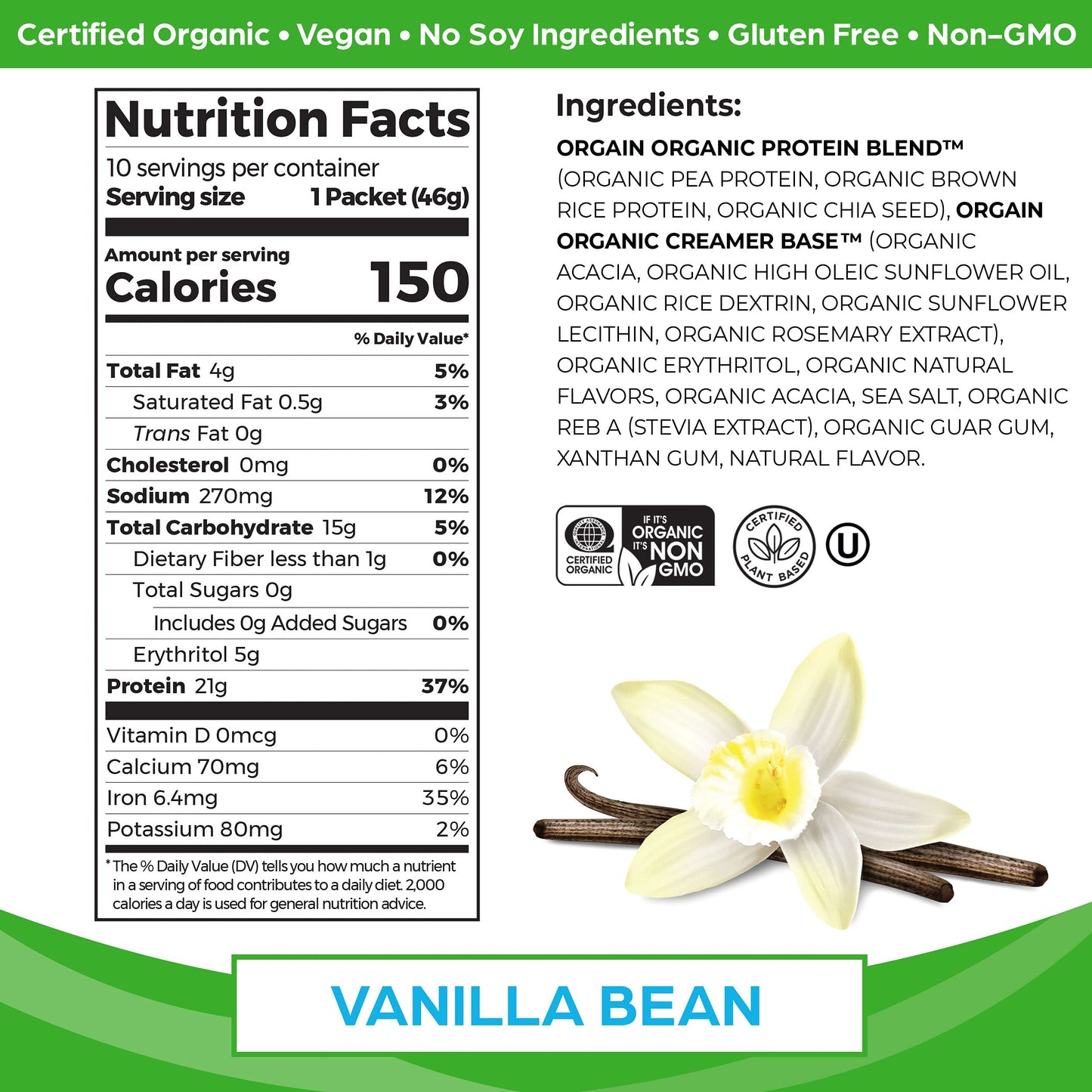 Orgain Organic Vegan Protein Powder, Vanilla Bean - 21g Plant Based Protein, Gluten Free OrgainBuy Supplements Australia