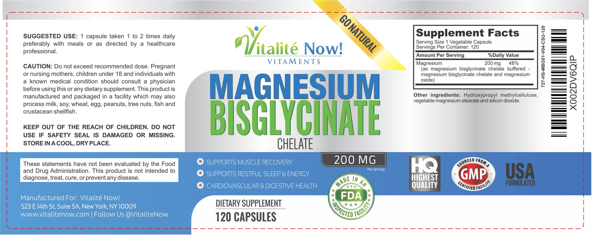 Vitalité Now! Magnesium Bisglycinate 200mg - 100% Chelated Capsules for Superior Absorption - Gentle Formula, No Laxative Effect - Sleep Energy Cramps Muscle Support - Fully Reacted & Buffered Vitalité Now!Buy Supplements Australia