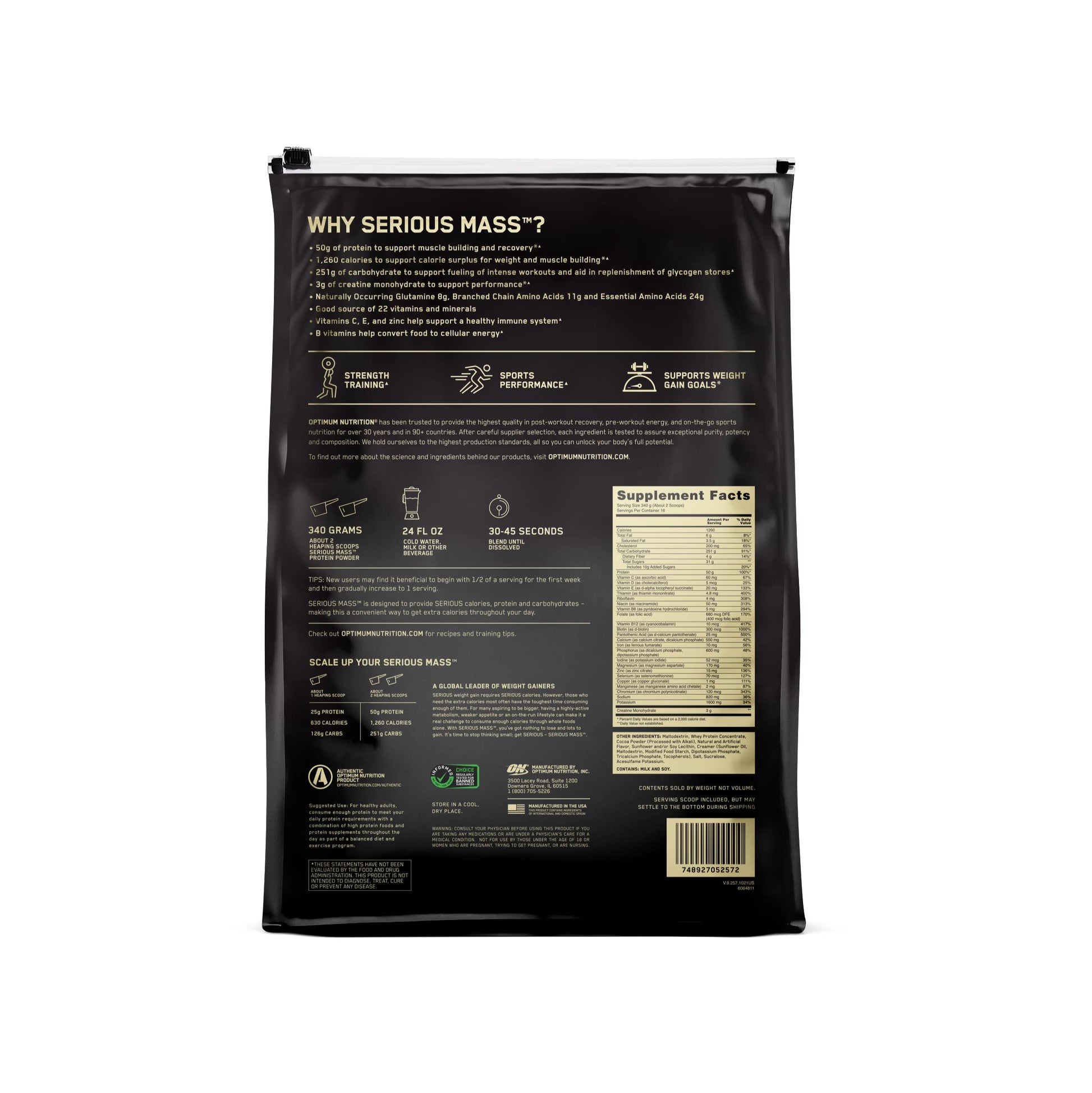 Optimum Nutrition Serious Mass, Weight Gainer Protein Powder for Muscle Gain, Added Optimum NutritionBuy Supplements Australia
