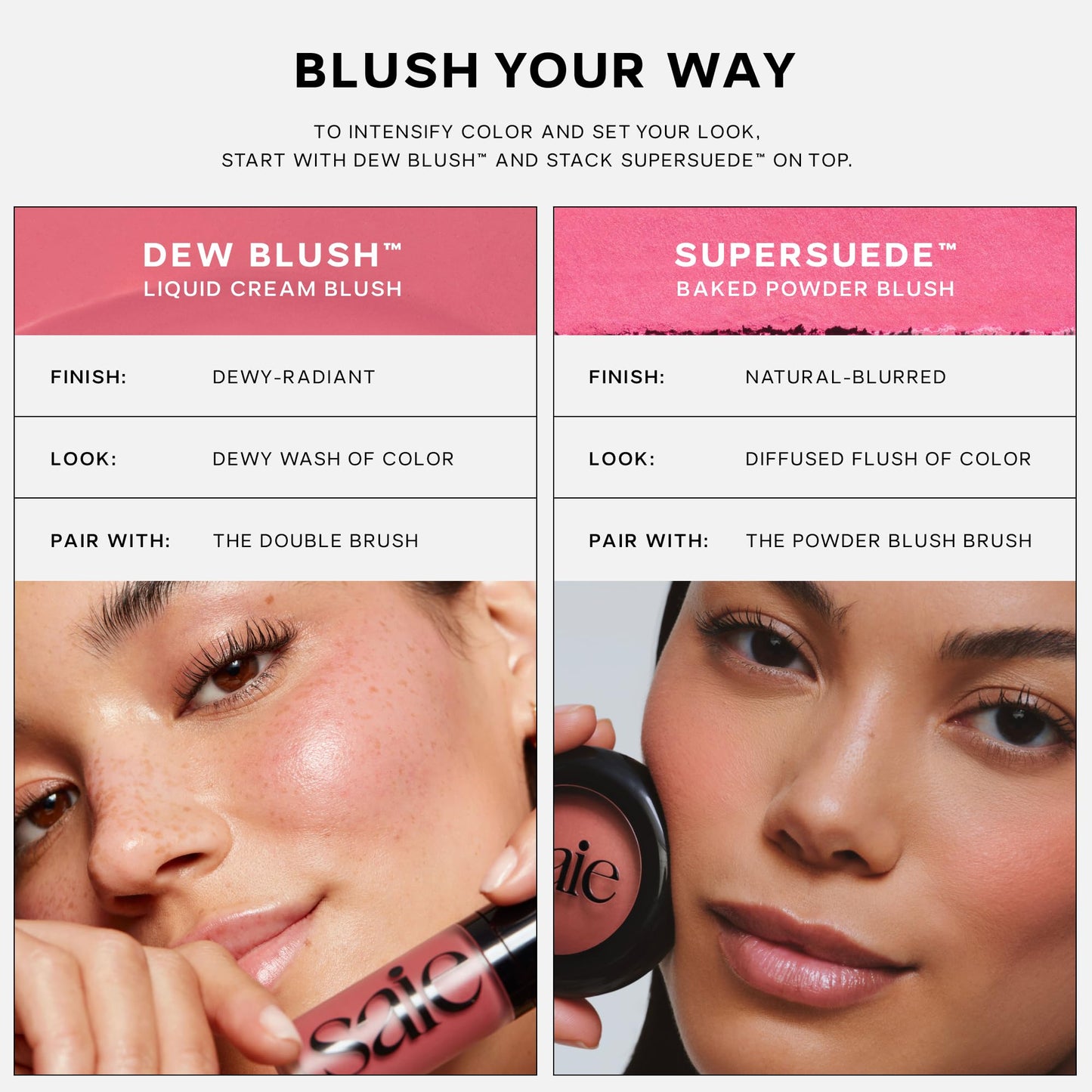 Saie Cheek Flush Duo - Dew Liquid Blush (.40 oz, Hottie), SuperSuede Baked Powder Blush (.01 oz, Stella) - Layerable, Skin-Nourishing Blushes for a Seamless Radiant Finish SaieBuy Supplements Australia
