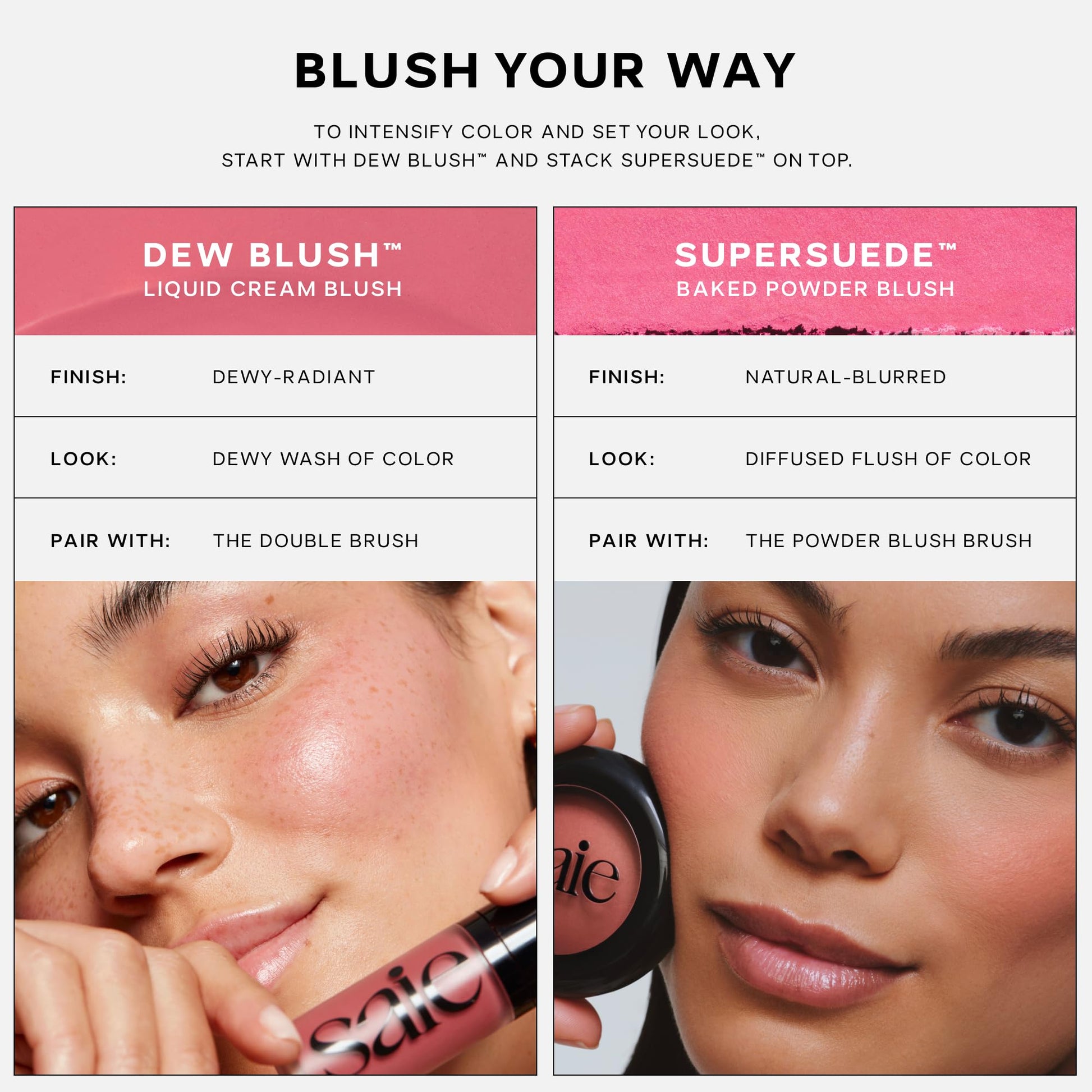 Saie Blush & Brush Duo - SuperSuede Baked Blush in Mia (.01 oz) & Powder Blush Brush - Talc-Free, Moisturizing Blush with Vegan, Fluffy Brush for Seamless Application SaieBuy Supplements Australia