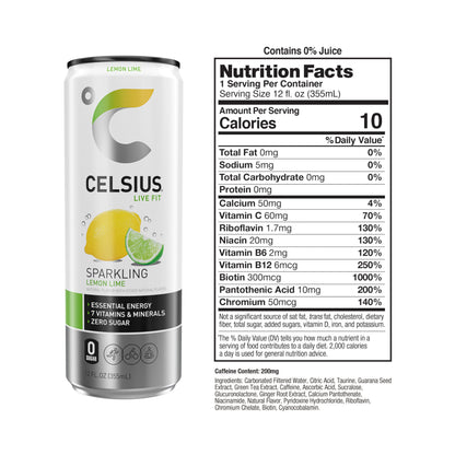CELSIUS Sparkling Lemon Lime, Functional Essential Energy Drink, 12 Fl Oz (Pack of 12) CELSIUSBuy Supplements Australia