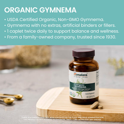 Himalaya Organic Gymnema Sylvestre – Herbal Glucose Metabolism Support - USDA Organic, Non-GMO, Vegan, Gluten Free, Additive Free, 700 mg, 60 Caplets