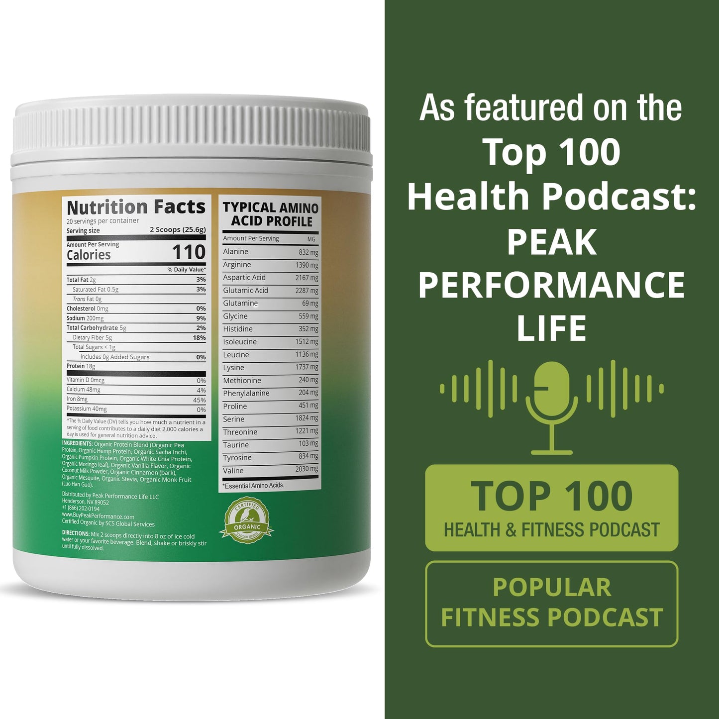 Peak Performance Organic Paleo Grain Free Plant Based Raw Vegan Protein Powder. Amazing Amino Acid Profile and Less Than 1g of Sugar. with Hemp and Pea Protein Vanilla Flavored Peak PerformanceBuy Supplements Australia